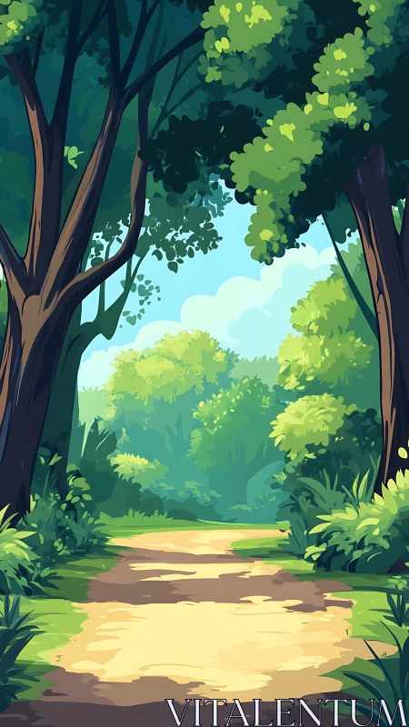 Illuminated Forest Corridor with Atmospheric Depth Rendering.