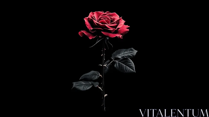 Red rose displayed against black background with dark foliage