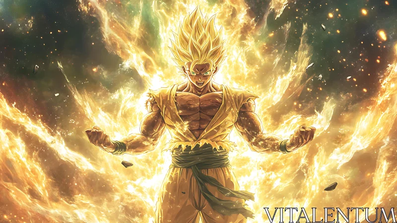 Explosive golden-haired warrior channels concentrated plasma aura