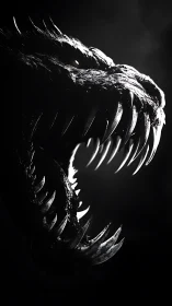 Shadowed dragon roar with glinting fangs and fierce power.