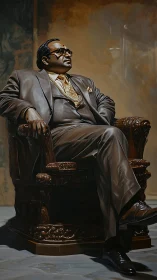 Regal gentleman in a bronze suit resting in quiet confidence.