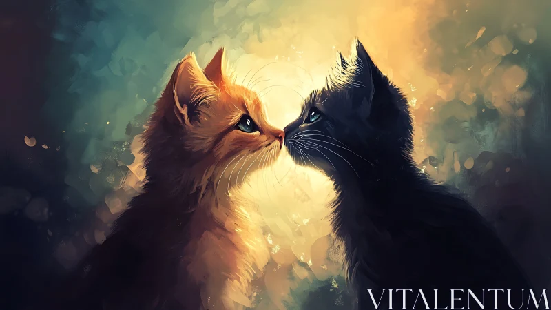 Two Cats in Profile Against Luminescent Background.