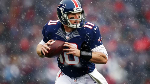 Quarterback carves the storm, eyes locked downfield. Period.