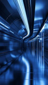 Parametric blue tunnel corridor with reflective metallic curvature