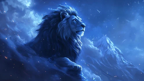 Starlit mountain lion hums silent thunder over frozen skies