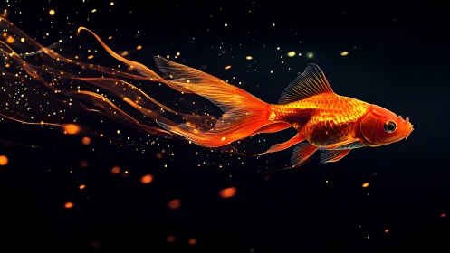 Startrail goldfish streaking through a midnight aquarium sky.