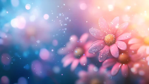 Luminescent Bloom: Dewdrop Daisy Dancing Through Stardust.