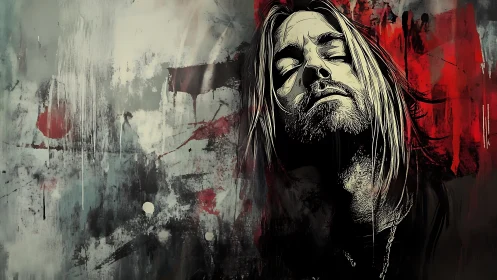 Digital portrait shows long-haired figure amid abstract field