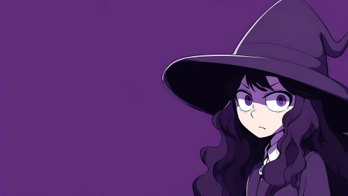 Quiet purple witch with serious eyes and soft mystery.