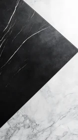 Diagonal contrast unites black and white marble textures.