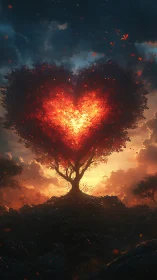 Tree Heart Ignites Against Cosmic Twilight