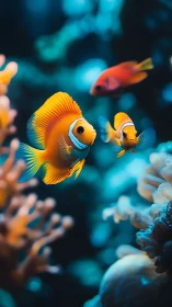 Bright clownfish glide gently through a colorful coral home