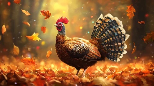 Crimson-Crowned Pheasant Struts Through Autumn's Fiery Dance