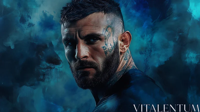 Storm-eyed fighter in electric blue battlefield aura portrait.