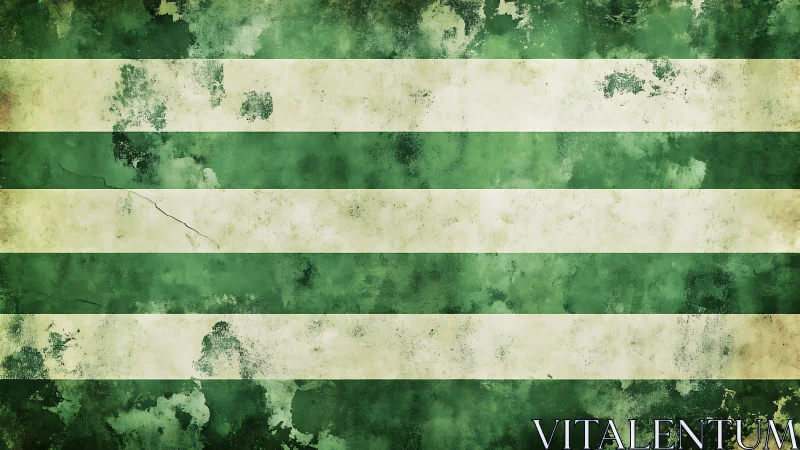Grunge horizontal green and cream striped textured backdrop.