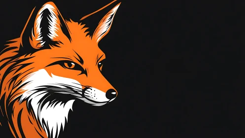 Stylized fox portrait presents bold orange profile on black