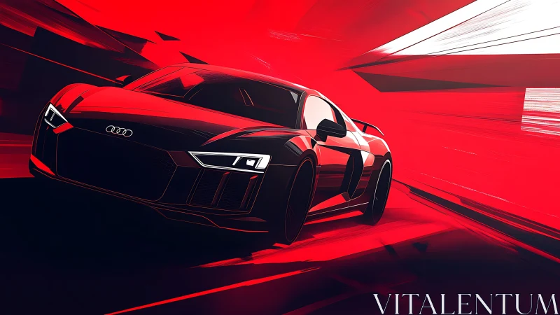 High-velocity Audi coupe in angular red digital motion field.