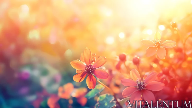 Sunset Flowers Glowing in Warm Light Field