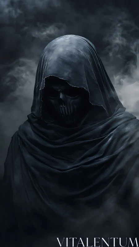 Hooded skeletal wraith emerging from dark swirling fog.