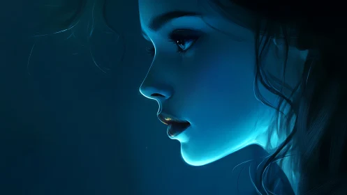 Soft blue glow surrounding a quiet, thoughtful profile portrait.