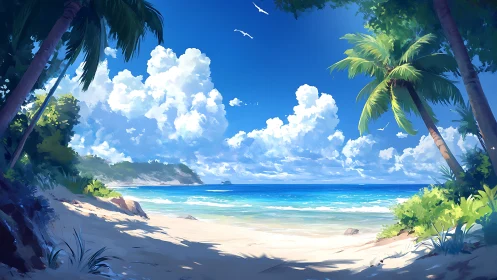 Tropical Beach Paradise with Azure Waters and Palm Sanctuary