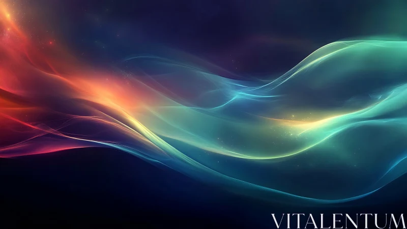 Multicolor luminous waves on dark gradient digital field.