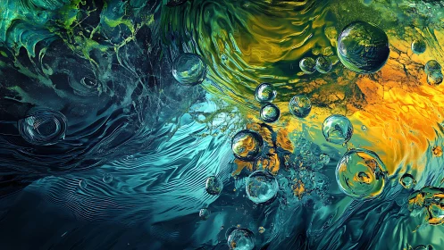 Fluidic chromatic vortex with suspended refractive orbs composition.