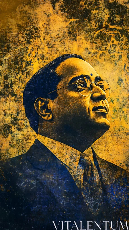 Grit-textured portrait gazes upward through molten amber light