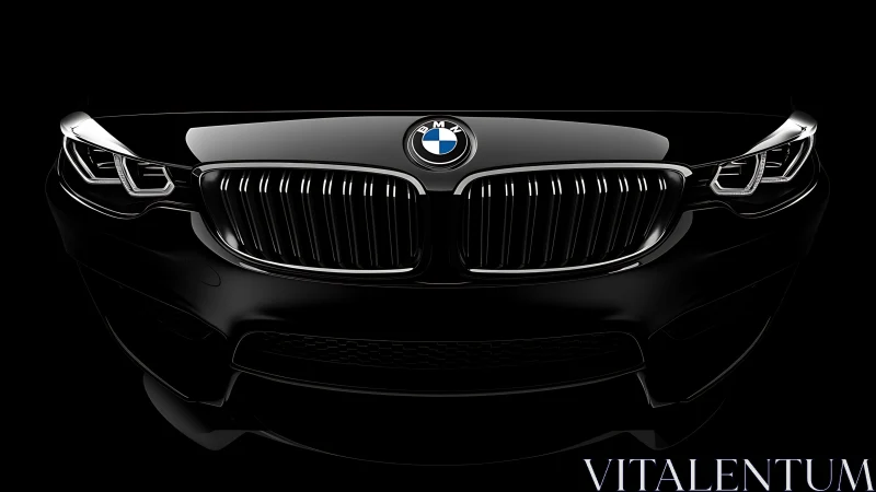 Front view of black BMW car in low key lighting.