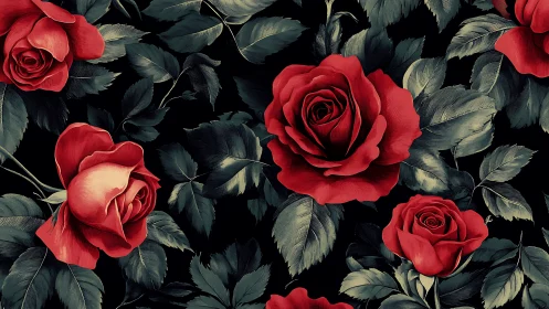 Crimson Roses Bloom Against Shadows in Lush Garden Drama