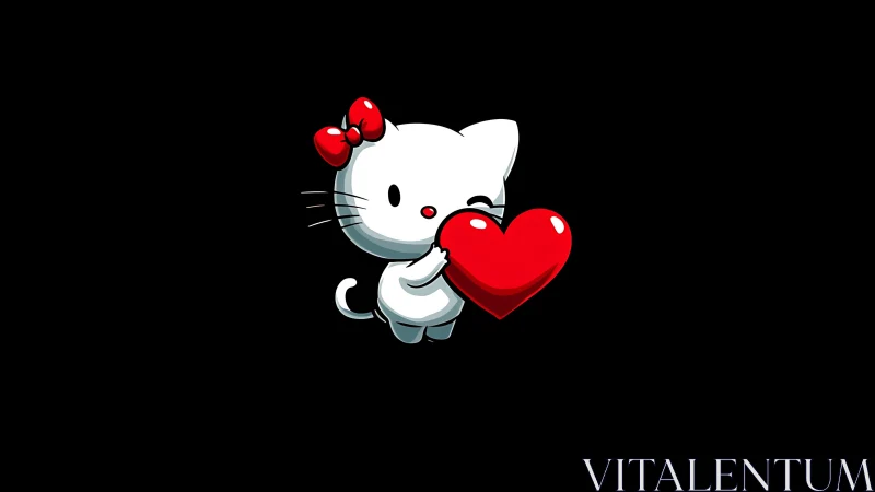 Hello Kitty Character Holding Large Red Heart Symbol