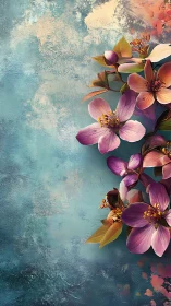 Blooms Against Weathered Turquoise: Nature's Dance with Texture