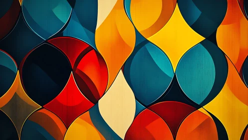 Geometric color fields form interlocking circular and lozenge grid