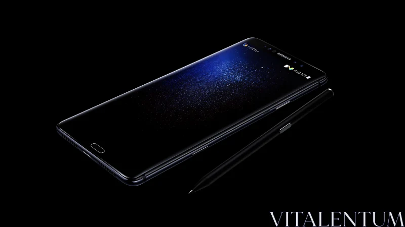 Samsung Galaxy Note with S Pen stylus against black backdrop.