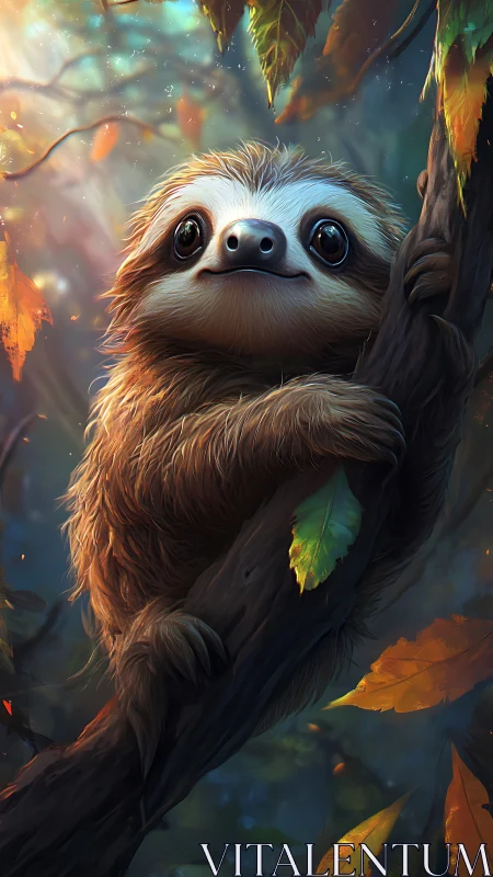Hyper-detailed arboreal sloth rendered in luminous forest light.