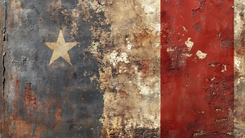 Weathered tricolor panel with star and corroded surface.