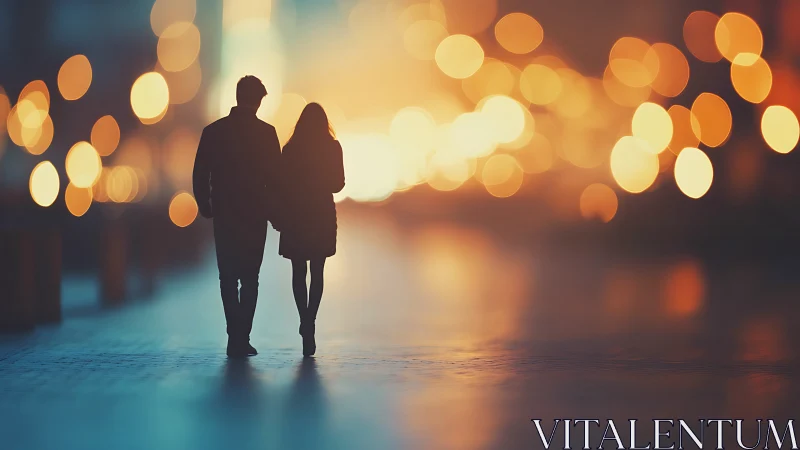 Silhouettes Lost in Golden Bokeh Dreams.