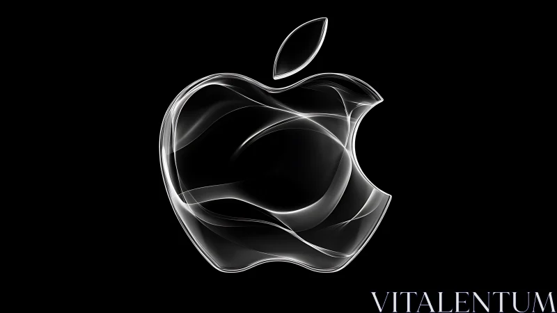 Translucent apple-shaped symbol on black background.