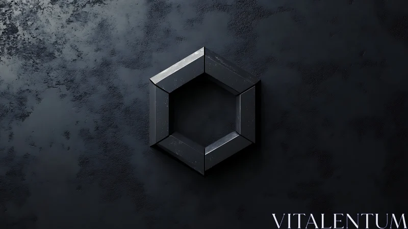 Midnight hexagon halo of steel floating on shadowed stone.