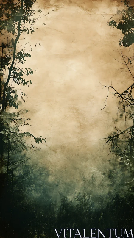 Fogbound forest margins quietly frame a parchment sky