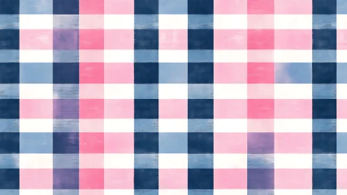 Pink and blue gingham check pattern on white grid background.