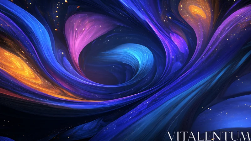 Cosmic vortex nebula with flowing luminous color ribbons.