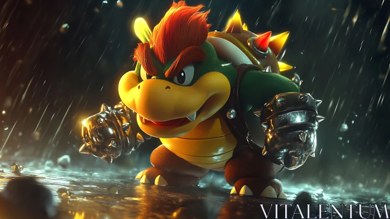 Rain-slicked baby monster warrior glows with molten fury.