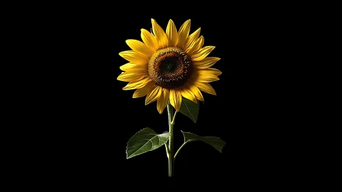 Sunflower with Black Background Botanical Study