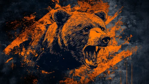 Aggressively stylized bear head rendered with high contrast vector ink