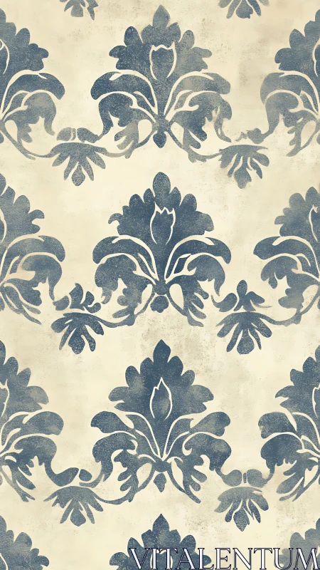 Vintage damask motif with distressed botanical symmetry pattern.