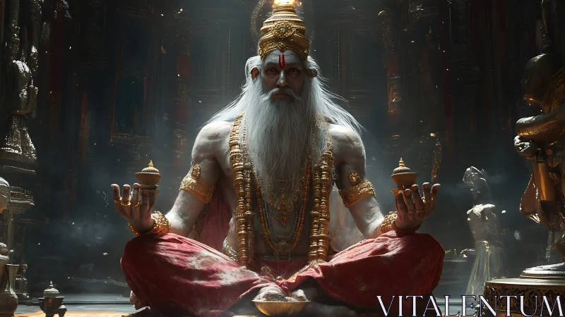 Ancient sage deity glows within ornate golden sanctuary