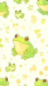 Anime frog pattern with soft pastel palette and vertical repeat.