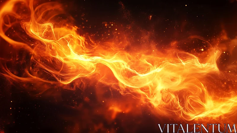 Vivid swirling fire on dark background in abstract digital art style.