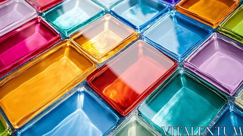 Vibrant glass trays form geometric grid of saturated color